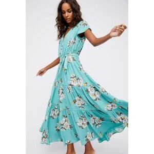 Free People All I Got Printed Tiered Maxi Dress Cottage Fairy Festival Size 8